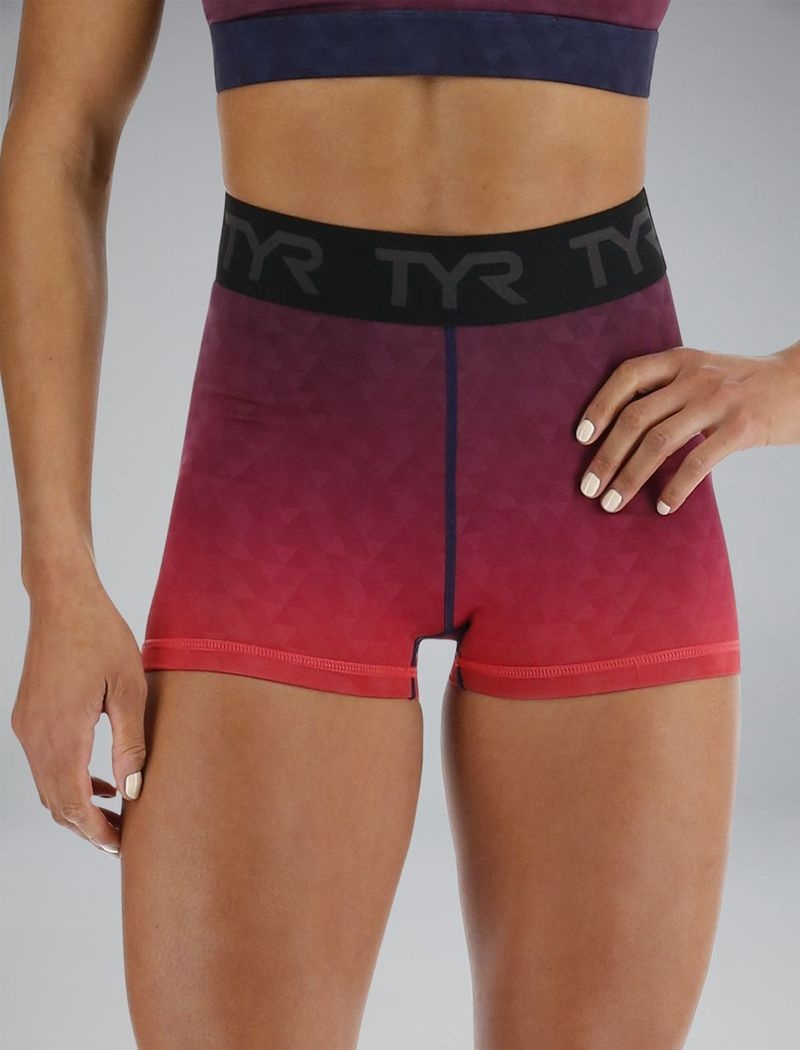 Red / Navy Tyr Base Kinetic™ Mid-rise 2 Logo Women\'s Shorts | US-MQKI23167