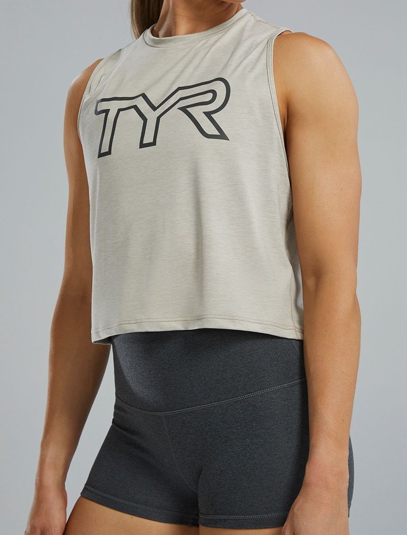 Taupe Tyr Climadry™ Cropped Tech Women's Tanks | US-CSMD62895