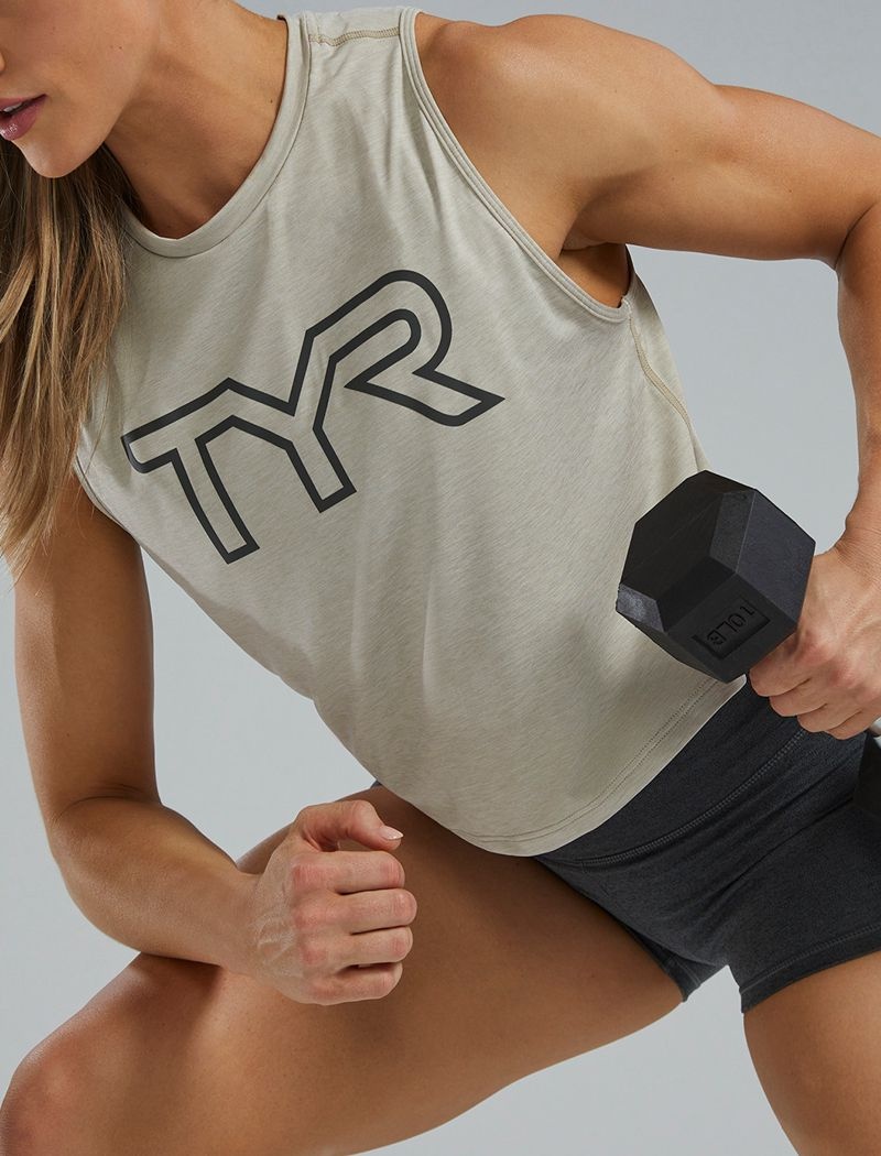 Taupe Tyr Climadry™ Cropped Tech Women's Tanks | US-CSMD62895