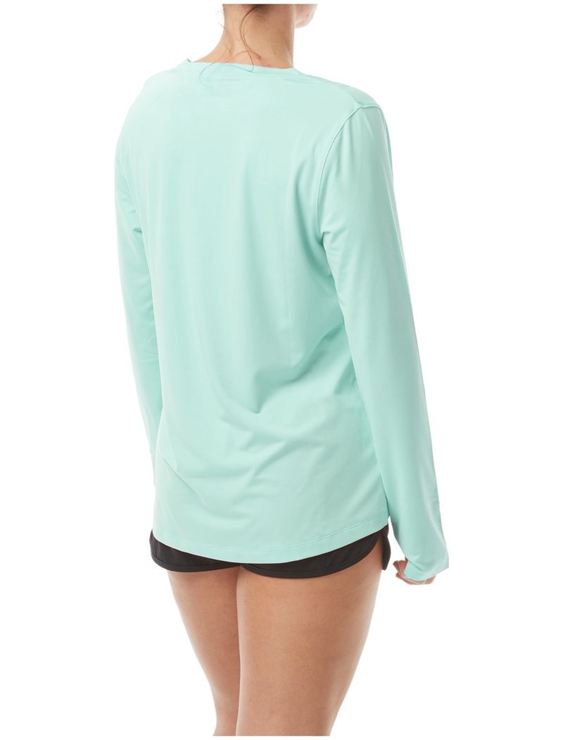 Turquoise Tyr Sundefense Long Sleeve Women's Shirts | US-UNQV02389