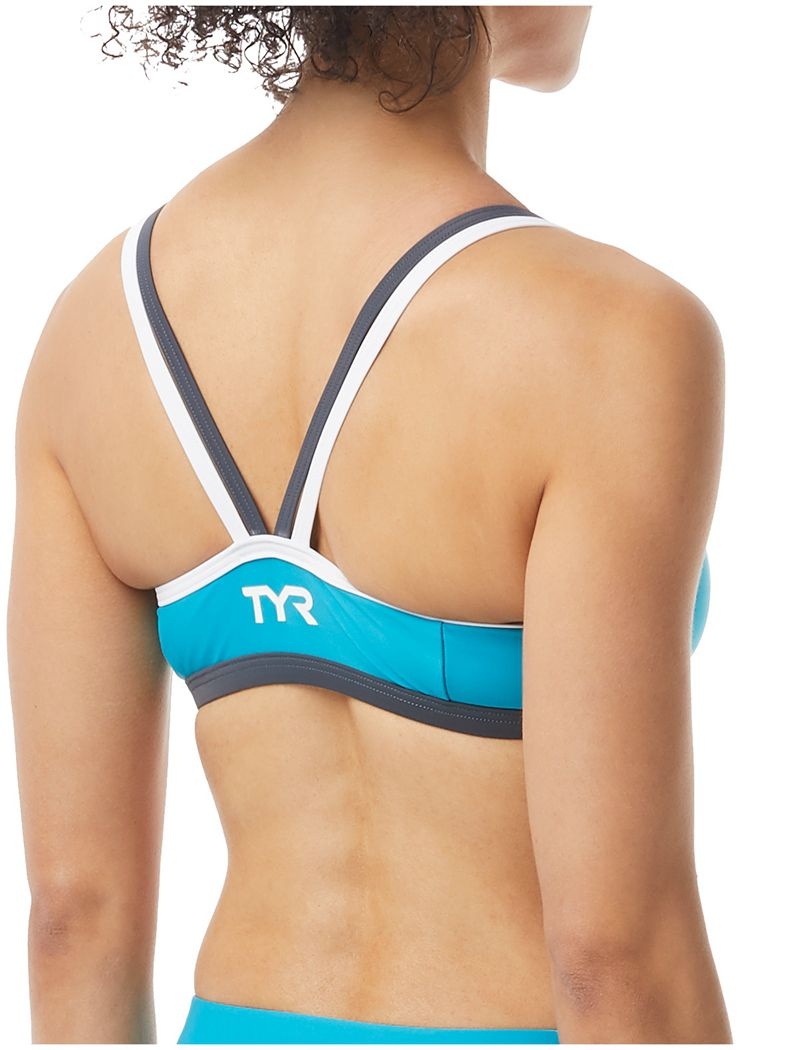 Turquoise / Grey Tyr Thin Strap Tri Women's Sports Bra | US-PSLK43120