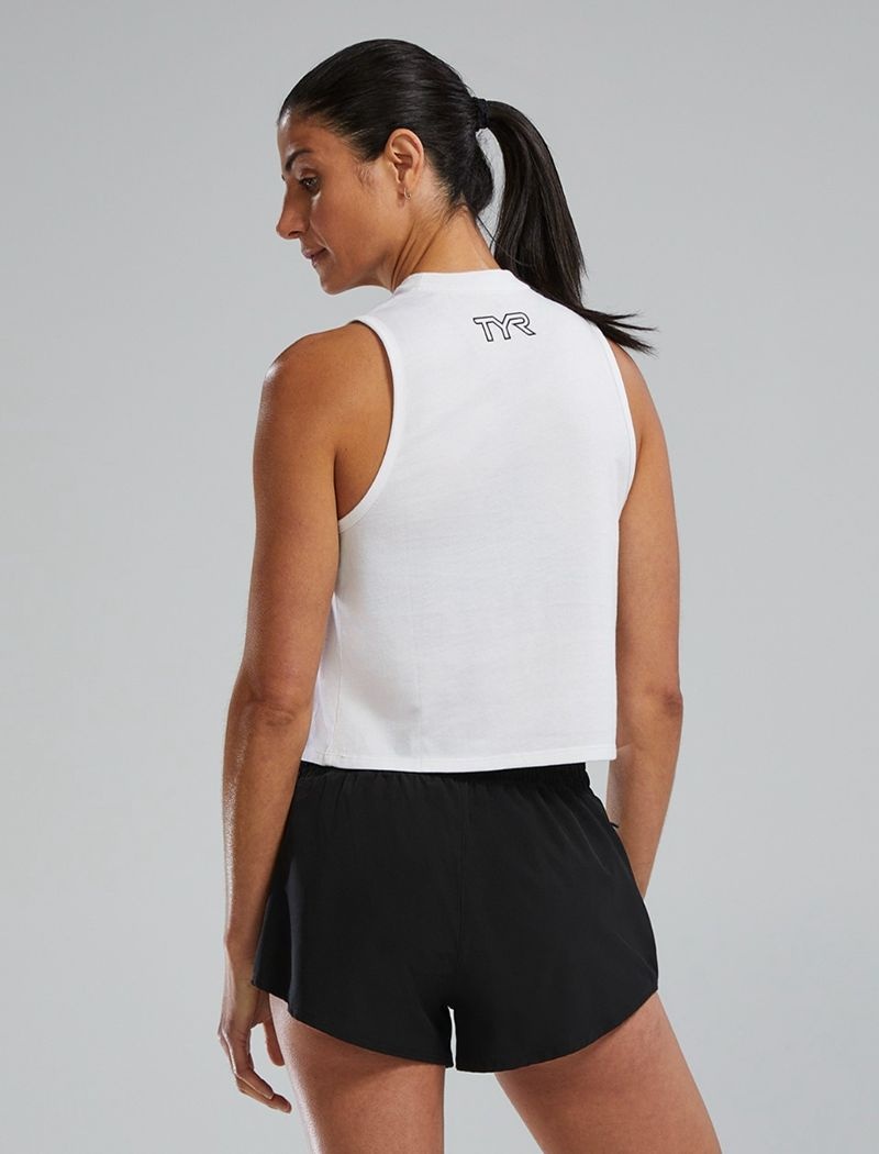 White Tyr Ultrasoft™ Graphic Crop Distressed Women's Tanks | US-EWQS24067