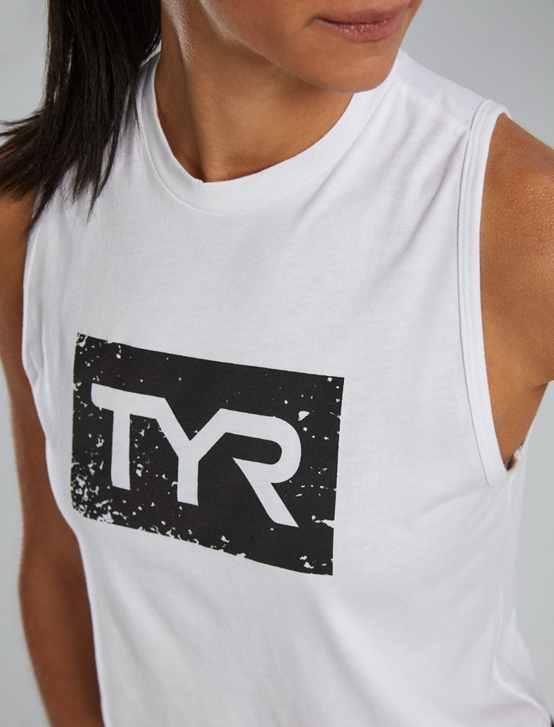 White Tyr Ultrasoft™ Graphic Crop Distressed Women's Tanks | US-EWQS24067