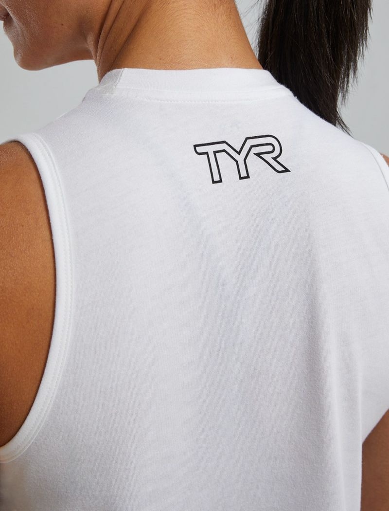 White Tyr Ultrasoft™ Graphic Crop Distressed Women's Tanks | US-EWQS24067