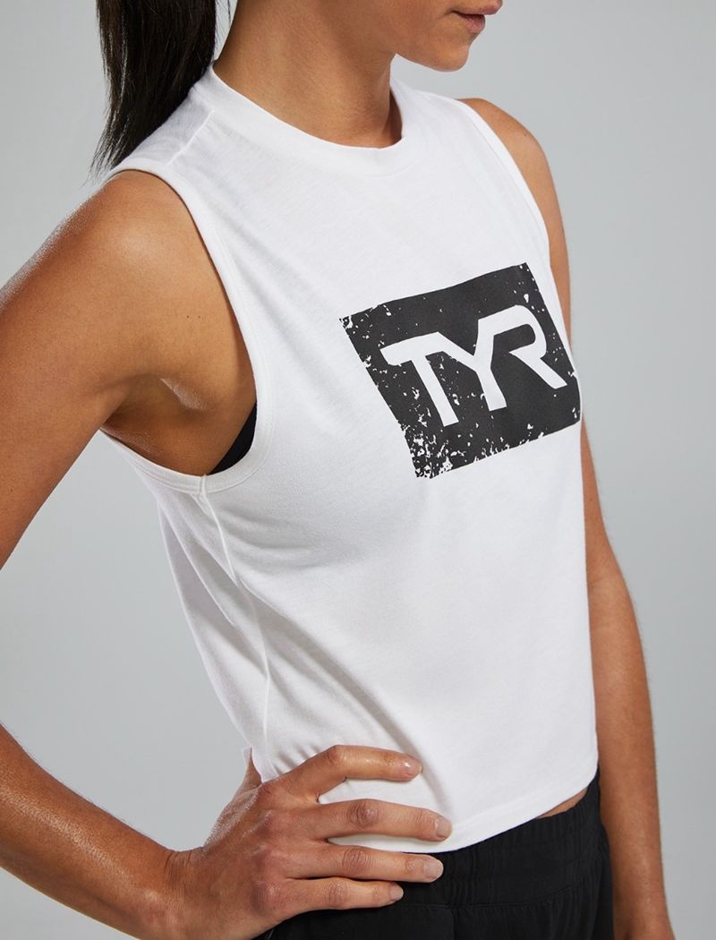 White Tyr Ultrasoft™ Graphic Crop Distressed Women's Tanks | US-EWQS24067