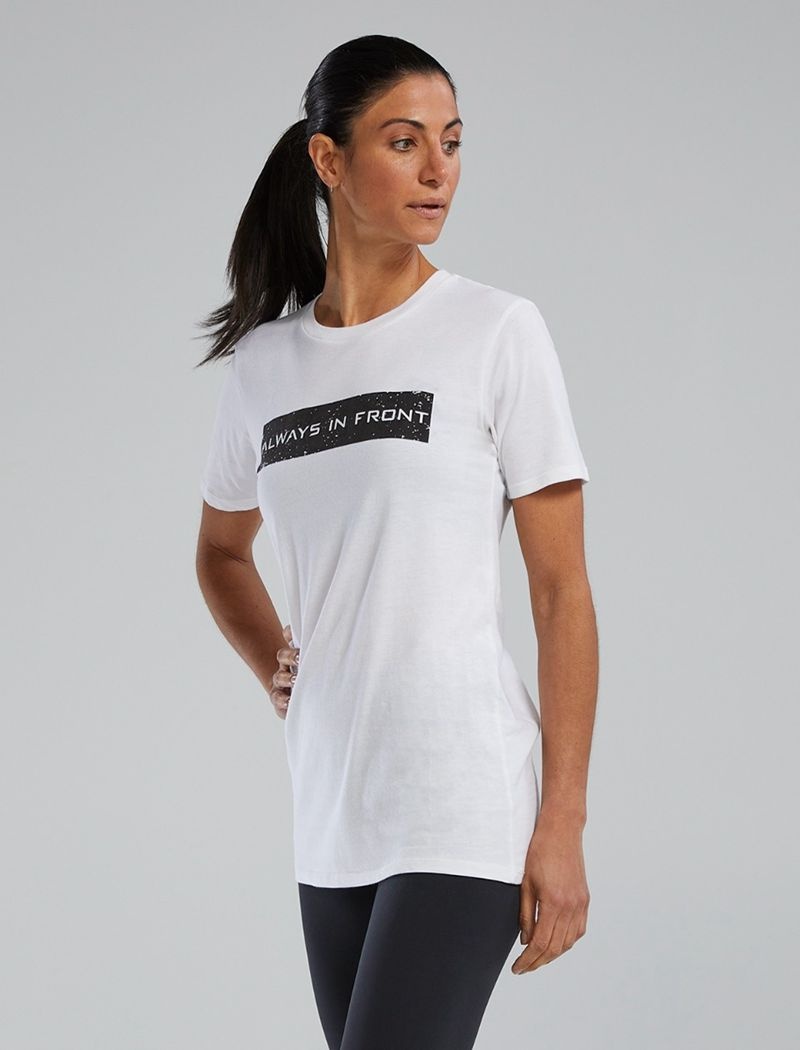 White Tyr Ultrasoft™ Short Sleeve Graphic Distressed Always In Front Women's T-Shirt | US-BNVO26943