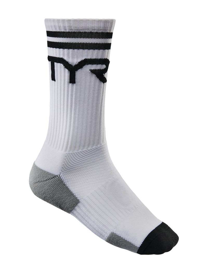 White / Black Tyr Crew Men\'s Socks | US-KNOP40937