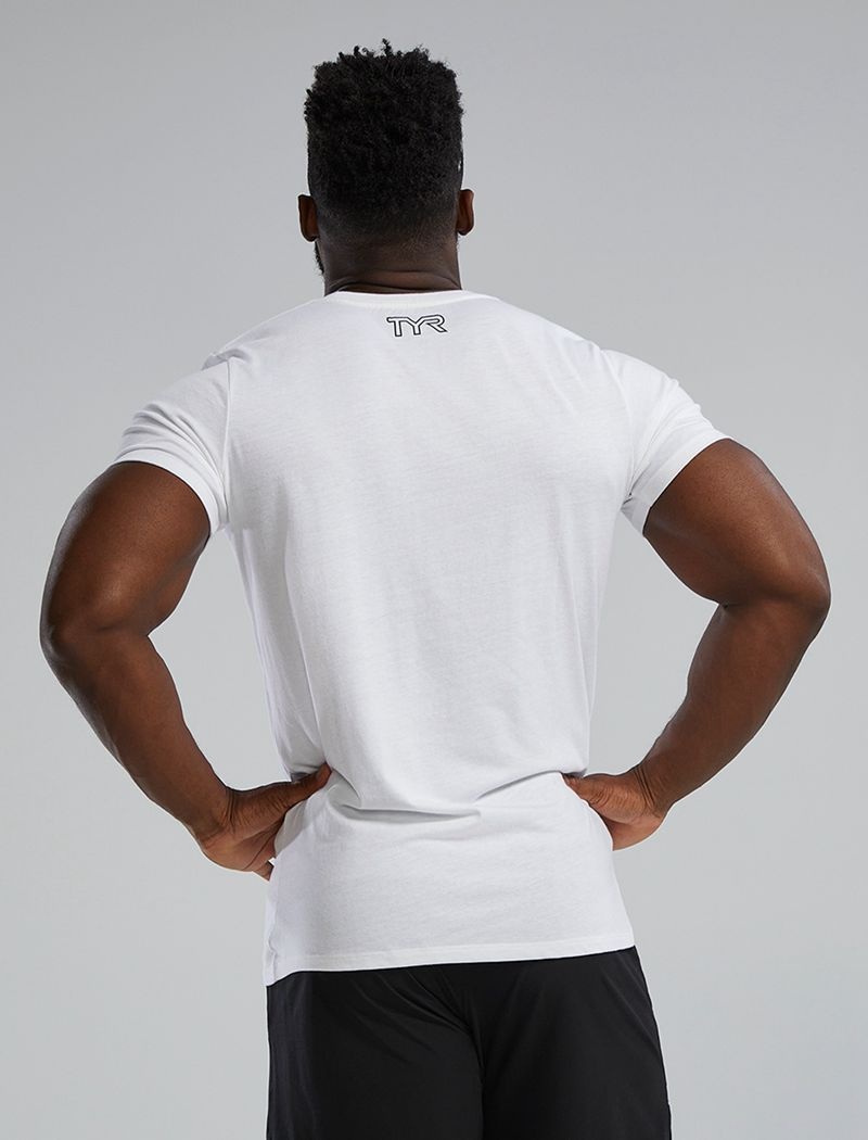 White / Black Tyr Ultrasoft™ Short Sleeve Graphic Distressed Always In Front Men's T-Shirt | US-PDRK03724