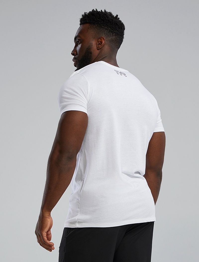 White / Black Tyr Ultrasoft™ Short Sleeve Graphic Distressed Always In Front Men's T-Shirt | US-PDRK03724