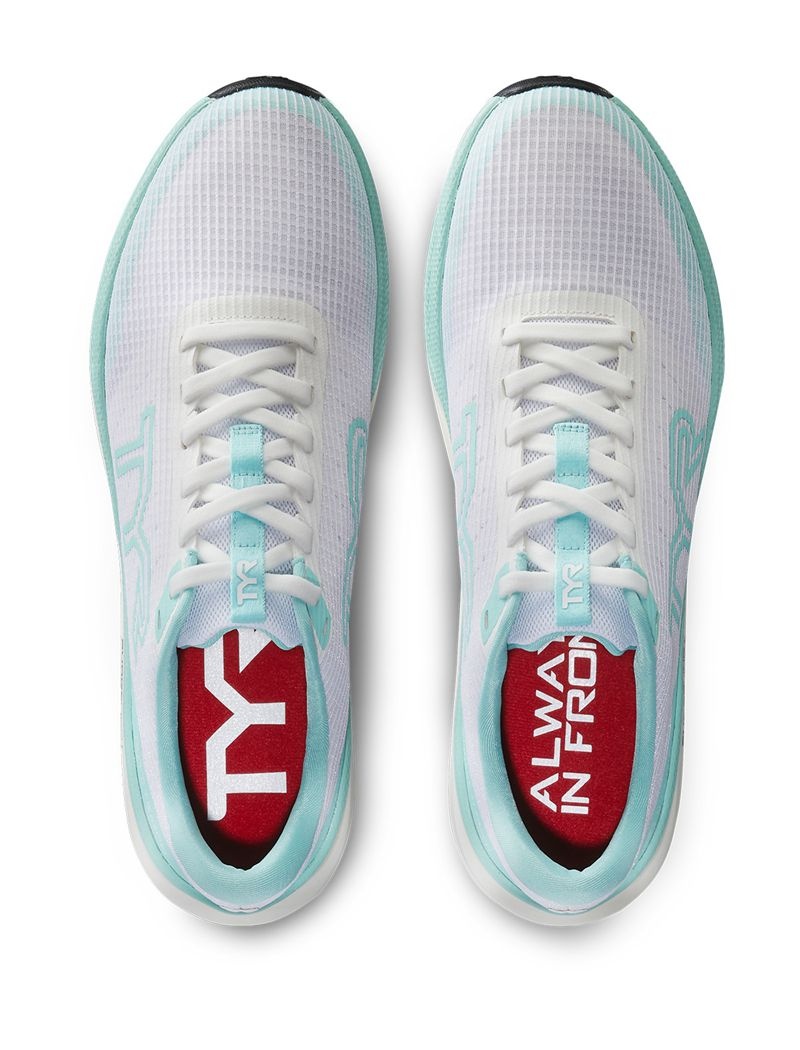 White / Turquoise Tyr Sr-1 Tempo Runner Men's Running Shoes | US-VEUA50827